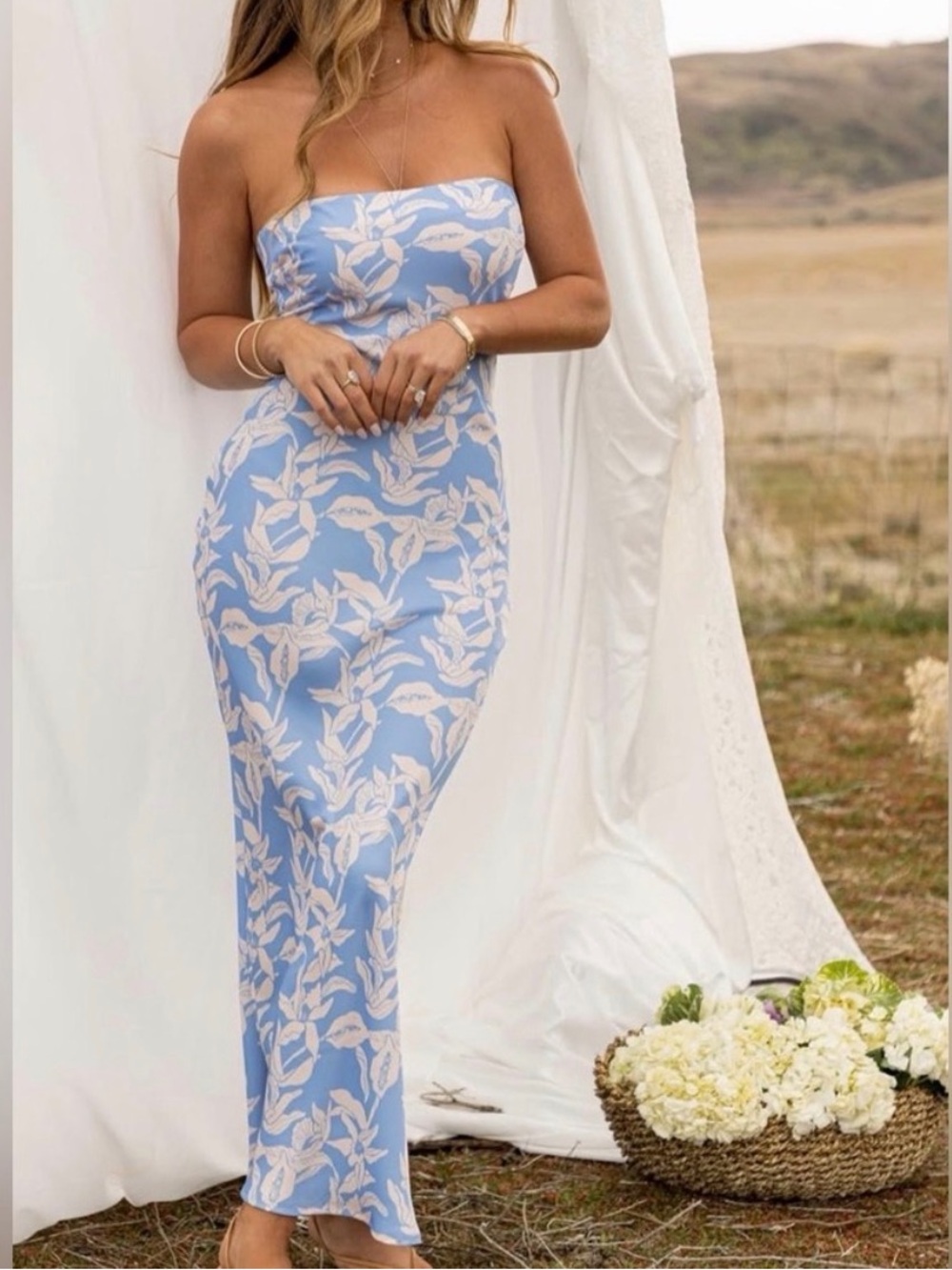 RESA x JoJo Blue Floral Strapless Dress